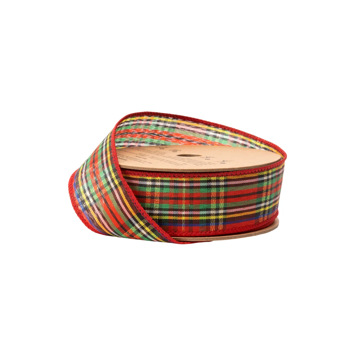 1 1/2" Wired Ribbon, Red/Black/Gold Plaid