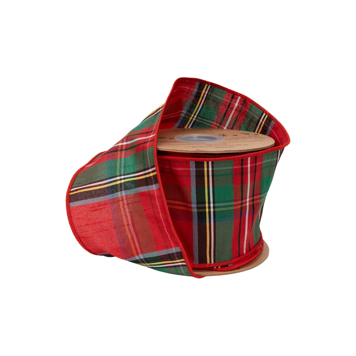 4" Wired Dupioni Ribbon, Traditional Christmas Plaid Red/Green/Blue