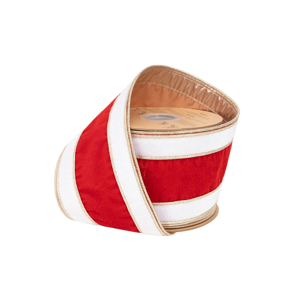 4" Wired Velvet Ribbon, Red/White/Gold Banded with Gold Backing