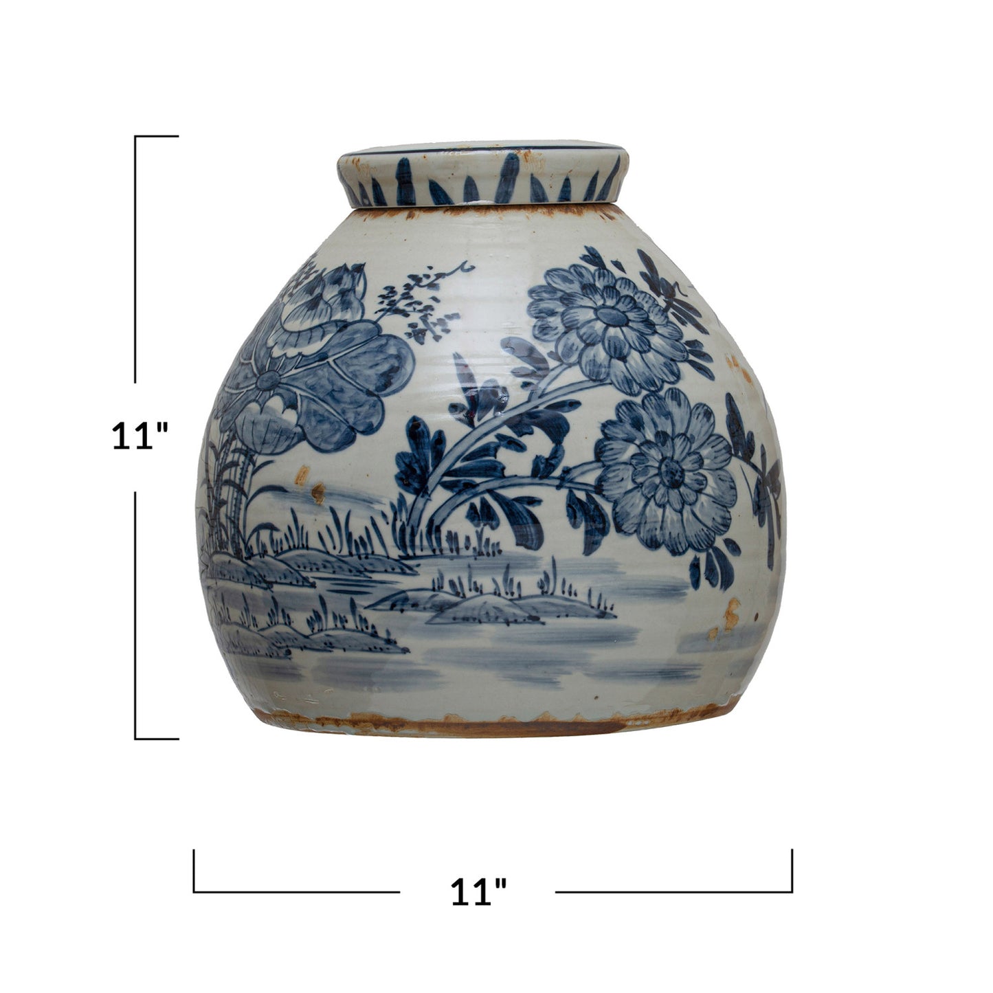 Decorative Blue Stoneware Ginger Jar