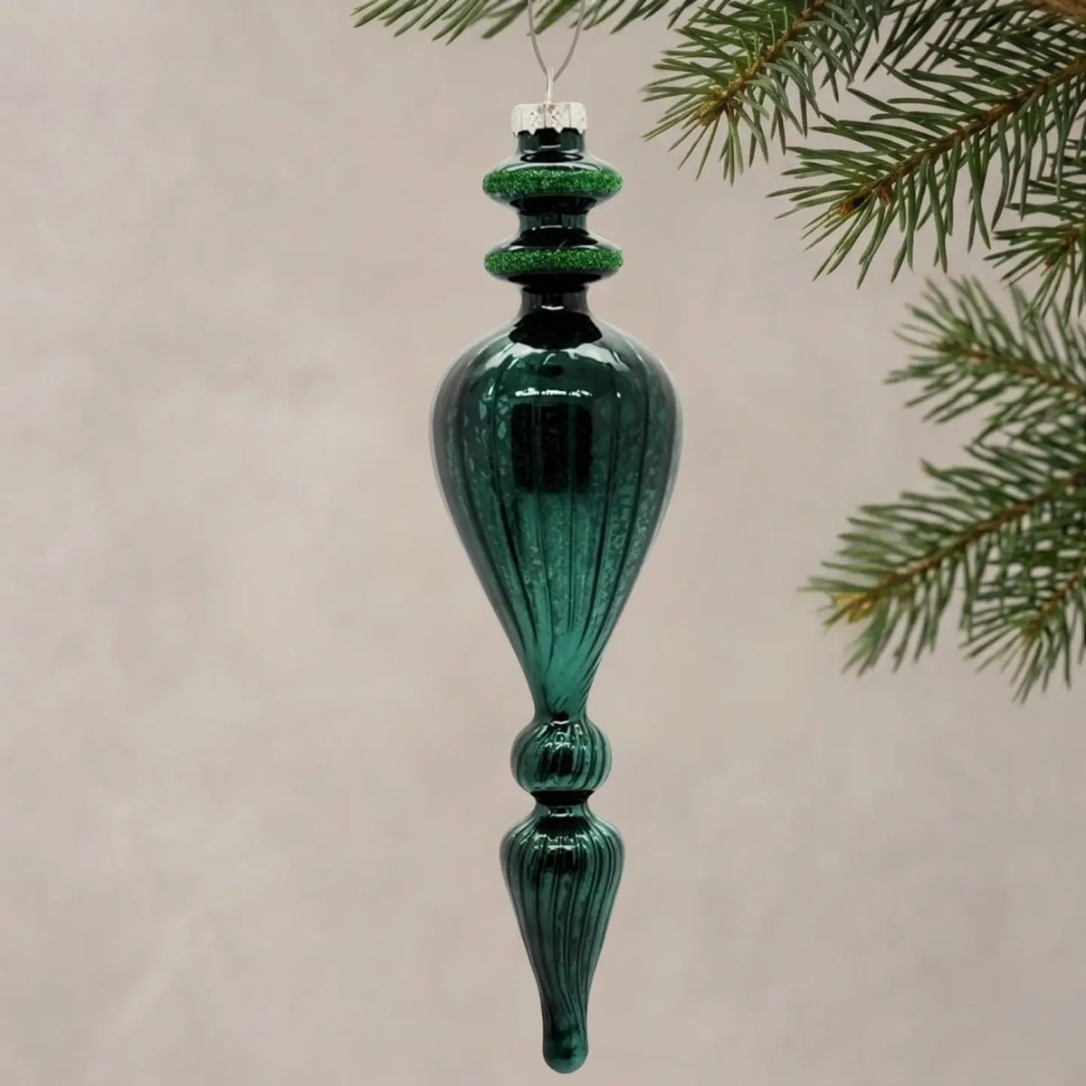 Deep Green Glass Finial Ornament 9.5"