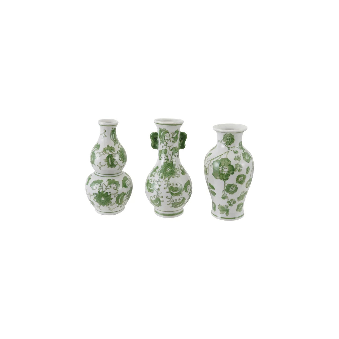 Green Hand-Painted Floral Stoneware Vase