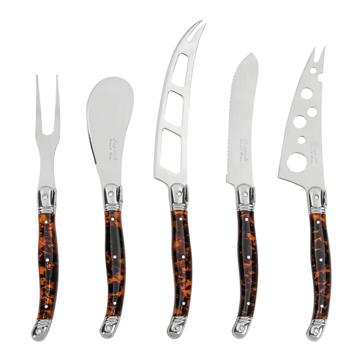 Laguiole 5-Piece Artisan Tortoise Shell Cheese Knife Set