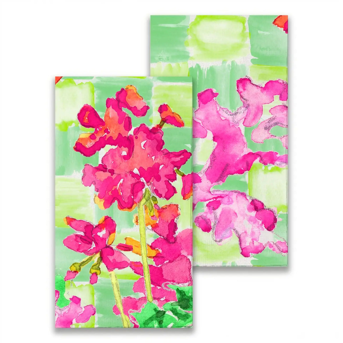 Pink Geraniums with Green Checks Guest Towel