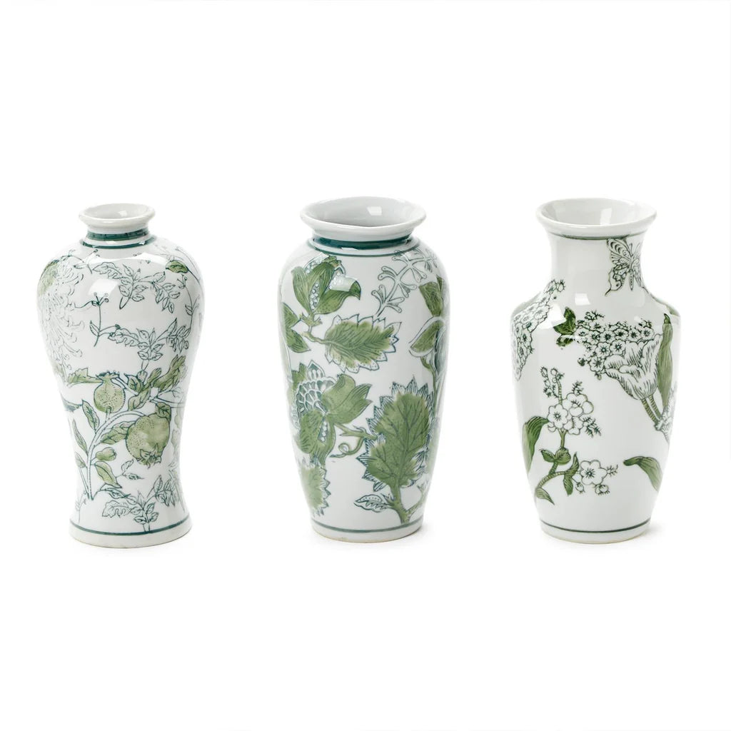 Primrose Lotus Green and White Chinoiserie Vases
