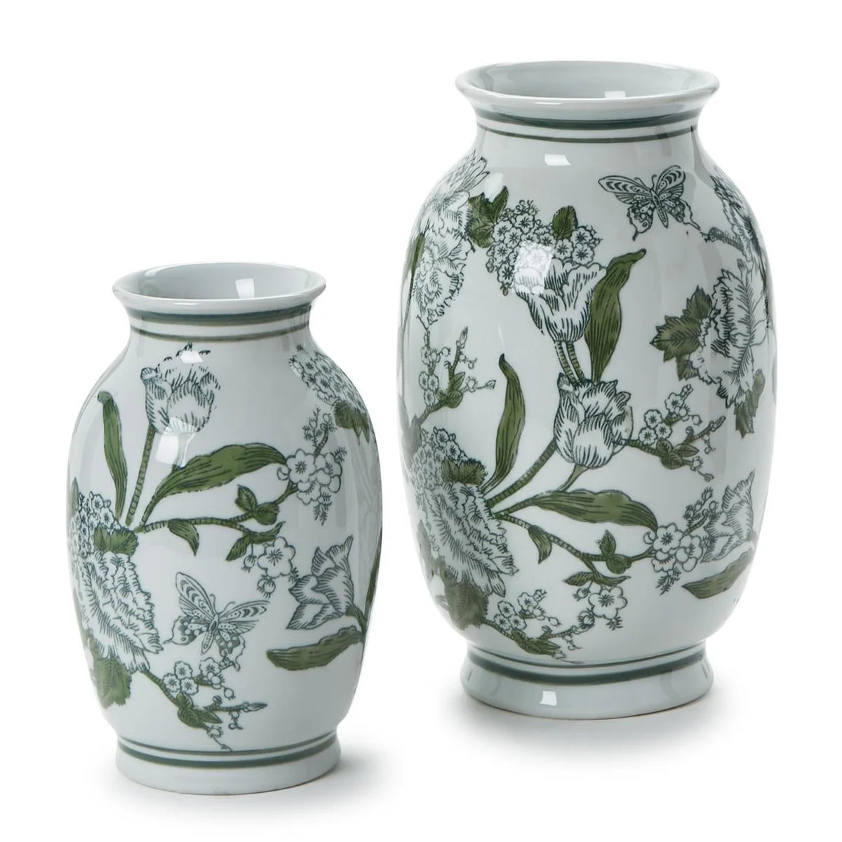Primrose and Lotus Green and White Chinoiserie Vase