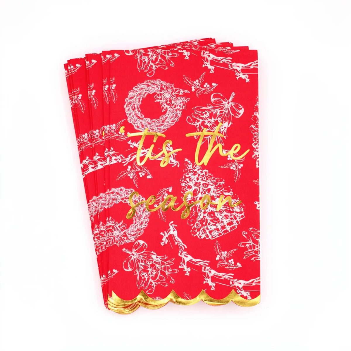 Red Toile Gold Foil Paper Guest Towel Pack