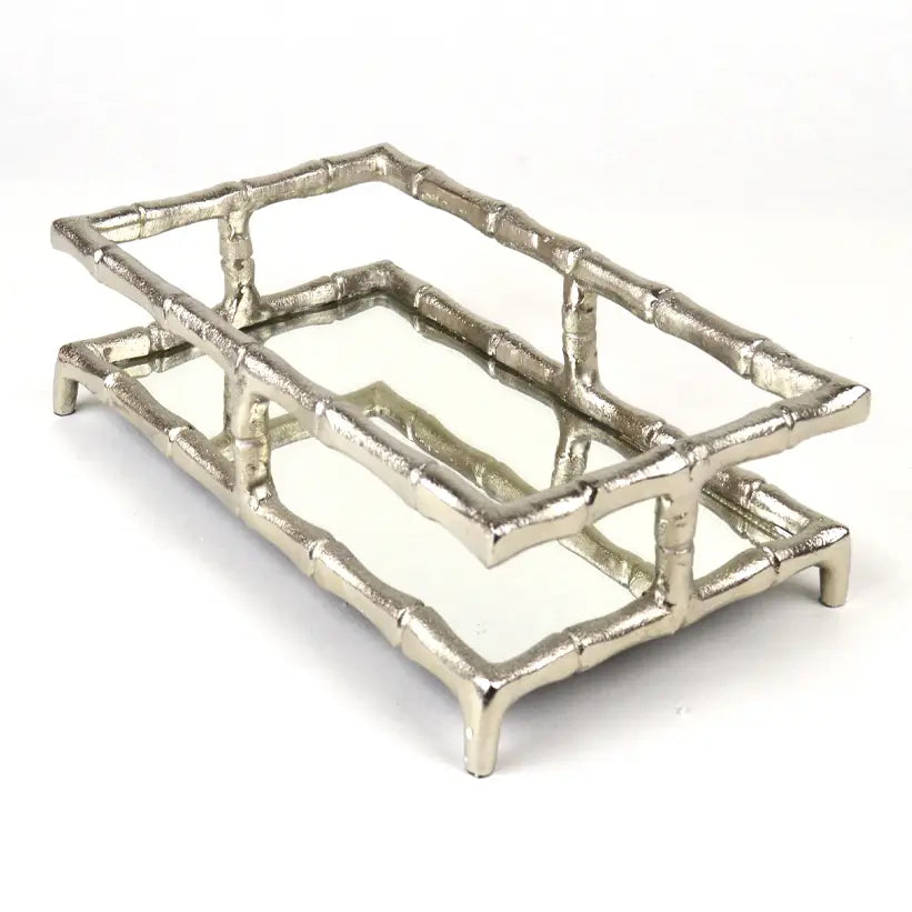 Silver Bamboo Mirrored Guest Towel Tray