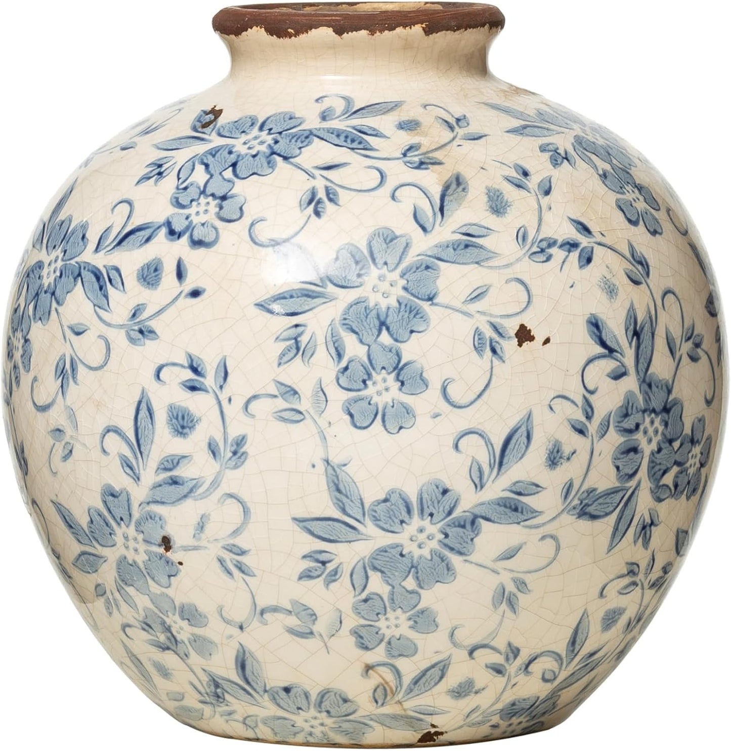 Round Terracotta Vase with Transferware