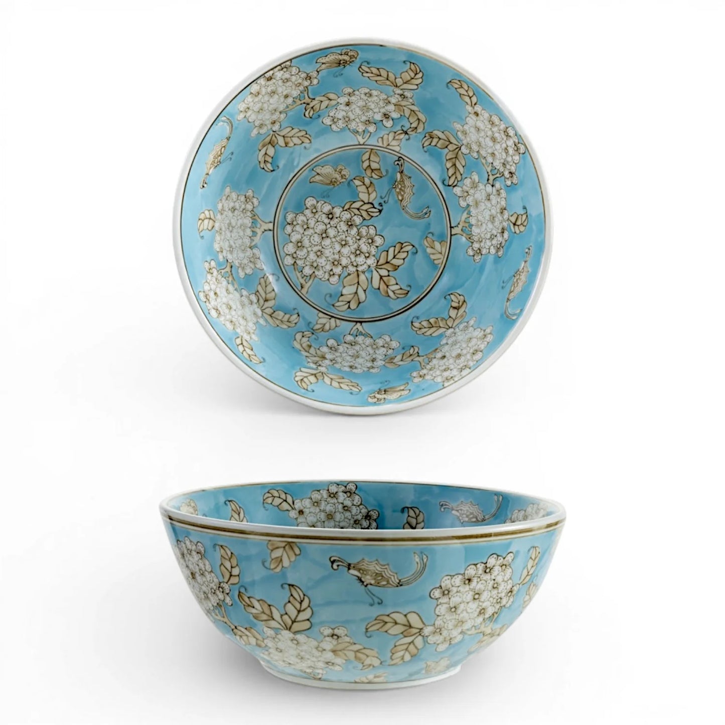 Cherry Blossom Hand-Painted Blue Serving Bowl