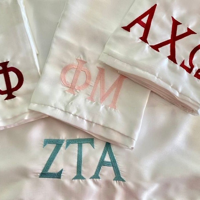 Sorority Satin Pillowcase – Personalized Greek Letter Embroidery