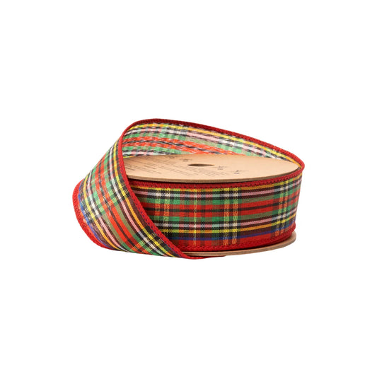 1 1/2" Wired Ribbon, Red/Black/Gold Plaid