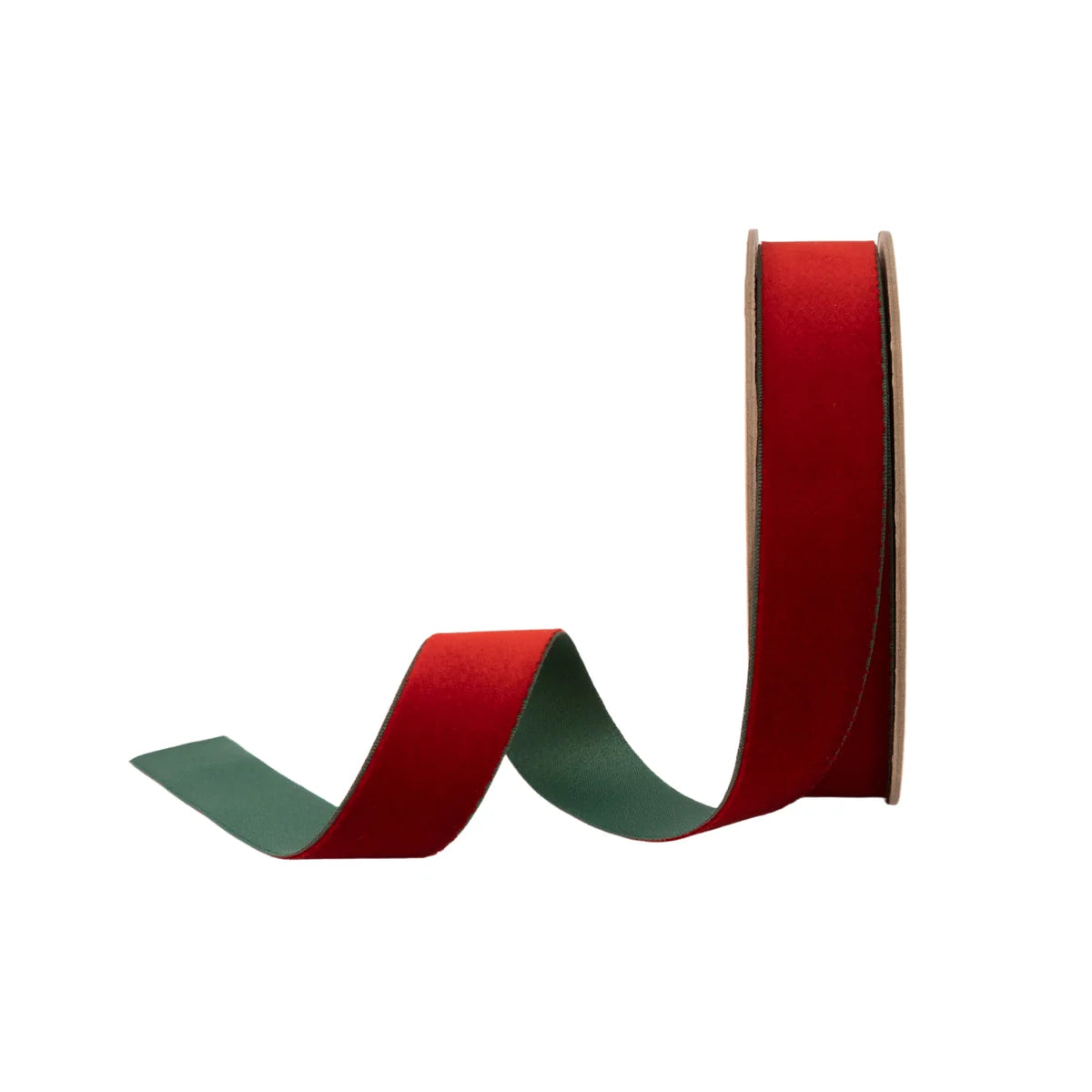 1" Reversible Velvet Ribbon, Red and Green