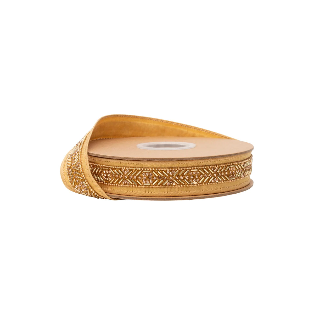 1” Wired Ribbon, Gold Beaded with Gold Backing
