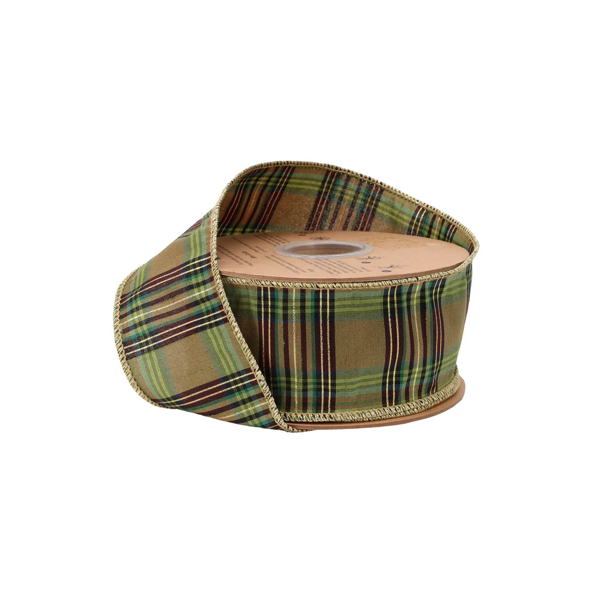 2 1/2" Wired Ribbon, Green Metallic Plaid