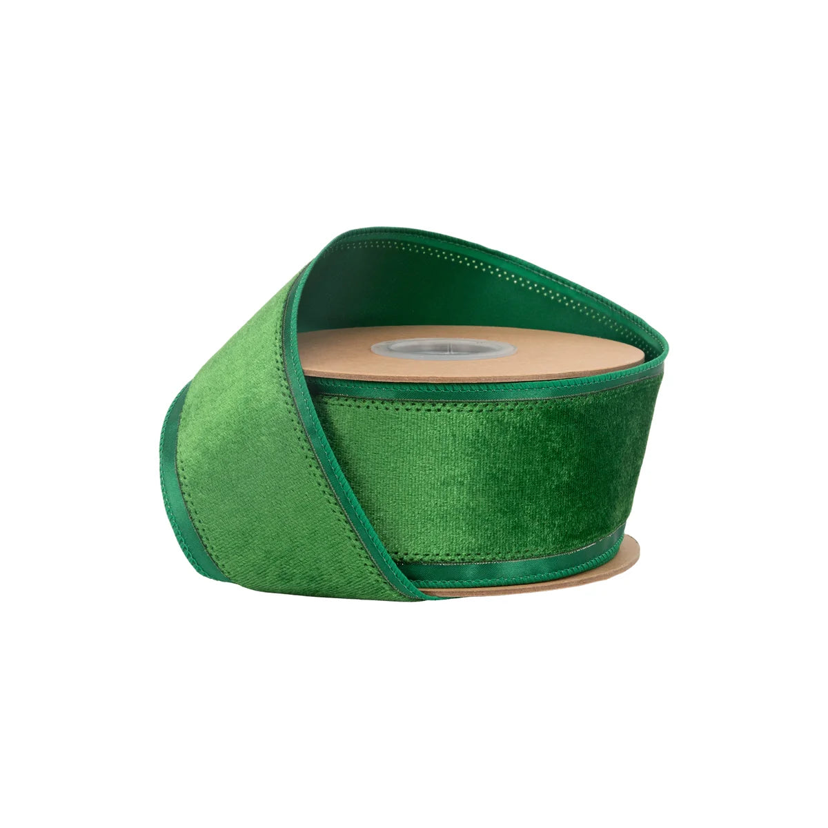 2 1/2" Wired Velvet Ribbon, Green Velvet Center