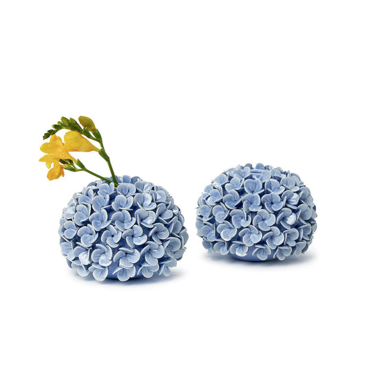 Blue Hydrangea Flower Bud Vases / Taper Candlestick Candleholders
