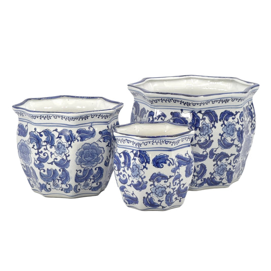 Blue & White Chinoiserie Ceramic Planter