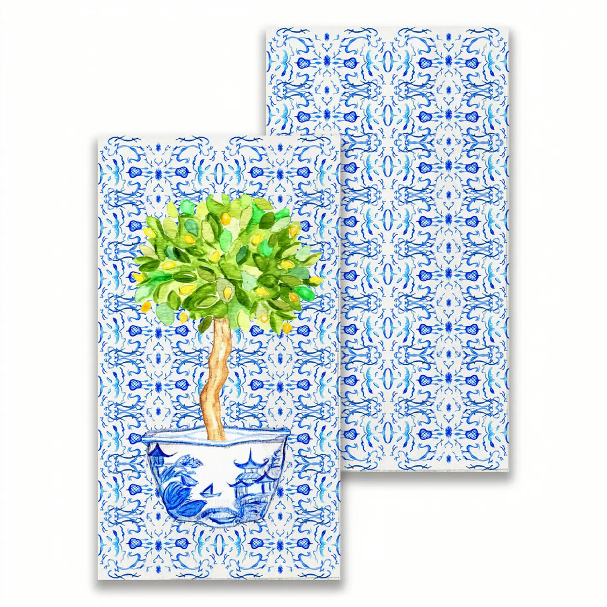 Blue and White Bowl with Lemon Tree Guest Towel