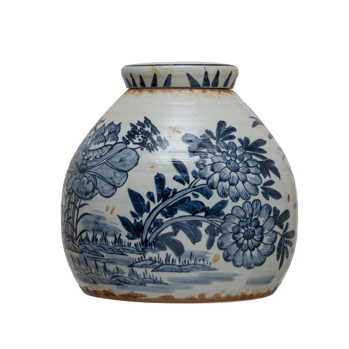 Decorative Blue Stoneware Ginger Jar
