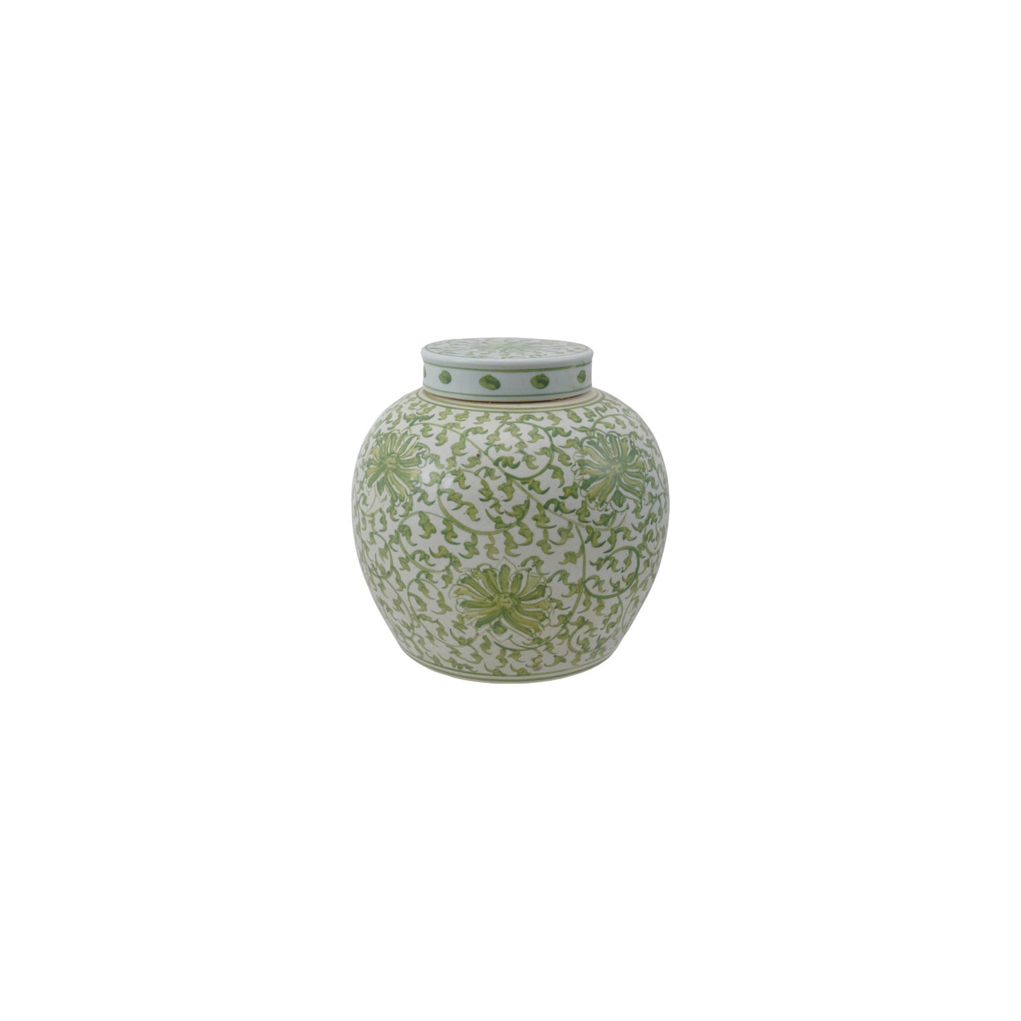 Decorative Hand-Painted Stoneware Green Ginger Jar