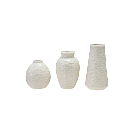 Embossed Basket Weave Vase Set