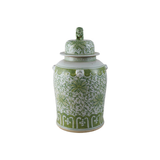 Green Floral Pattern & Foo Dog Ginger Jar