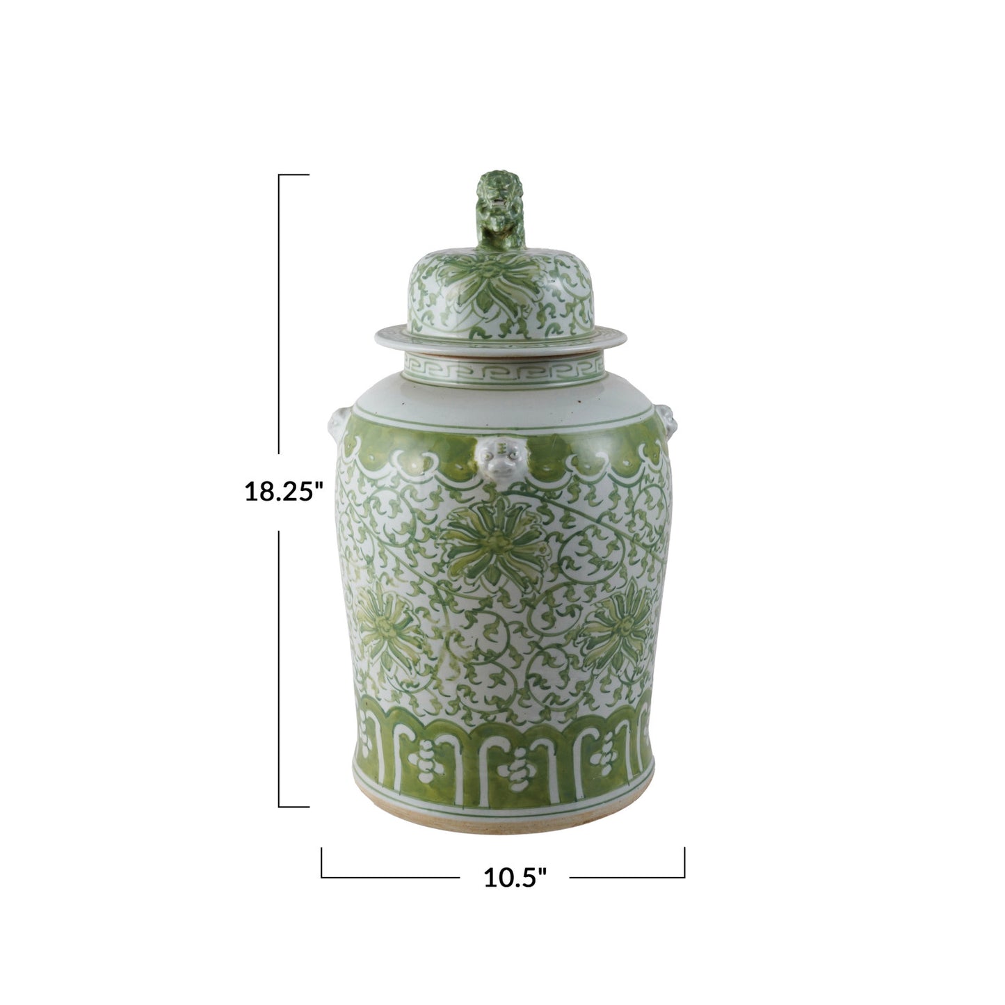 Green Floral Pattern & Foo Dog Ginger Jar