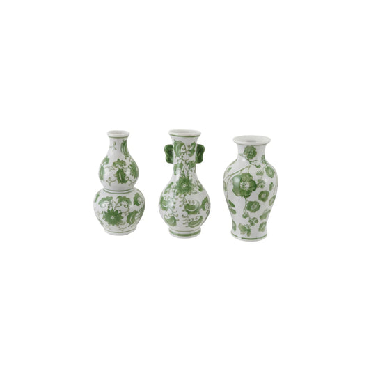Green Hand-Painted Floral Stoneware Vase