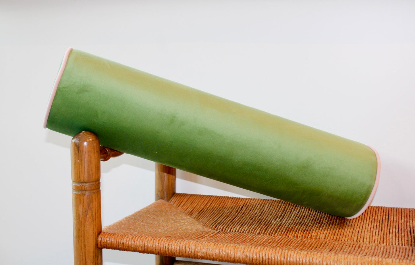 Green and Pink Velvet Bolster Pillow