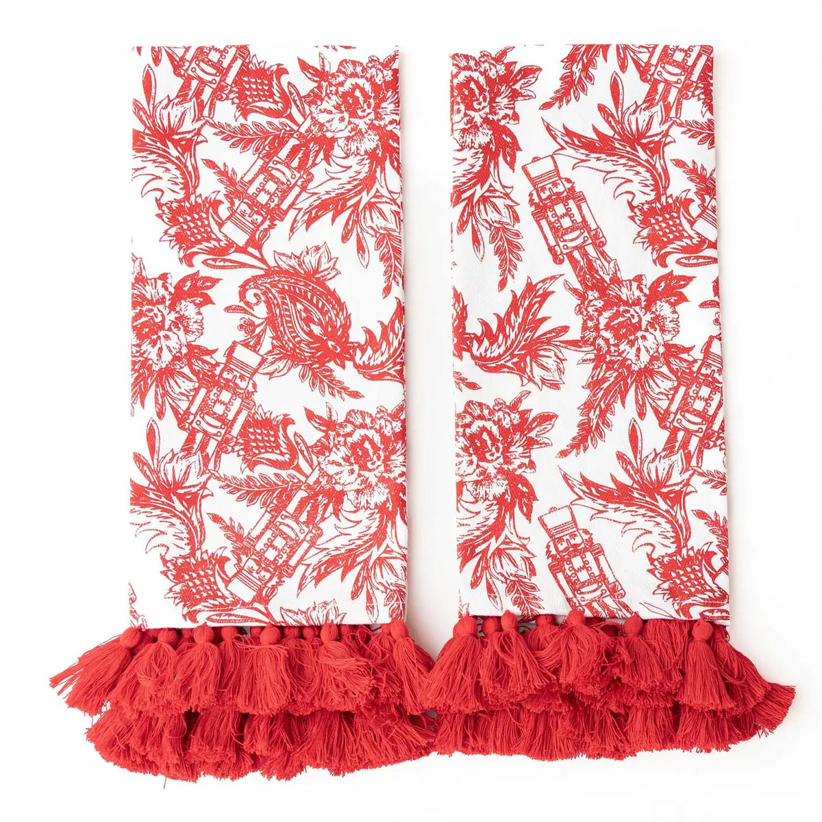 Nutcracker Toile Tassel Cotton Tea Towel Set