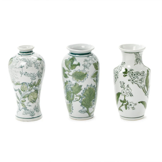 Primrose Lotus Green and White Chinoiserie Vases