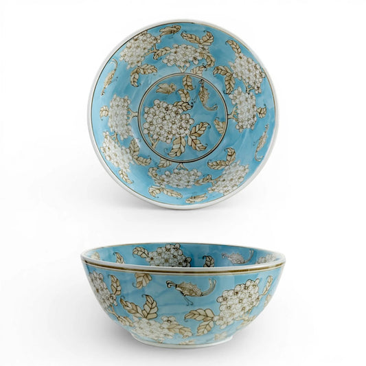 Cherry Blossom Hand-Painted Blue Serving Bowl
